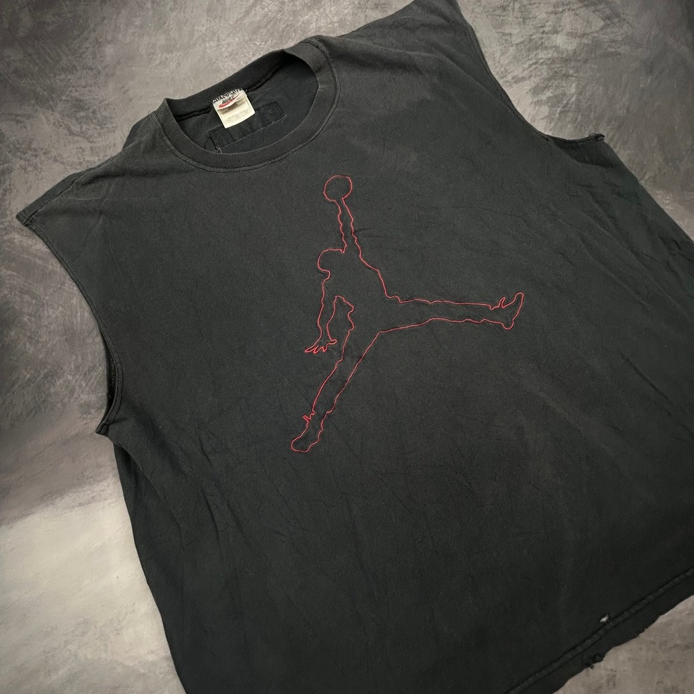 Vintage 90s Nike Air Jordan Muscle Tee Shirt XL Black Red Jumpman Made in USA - Picture 2 of 9
